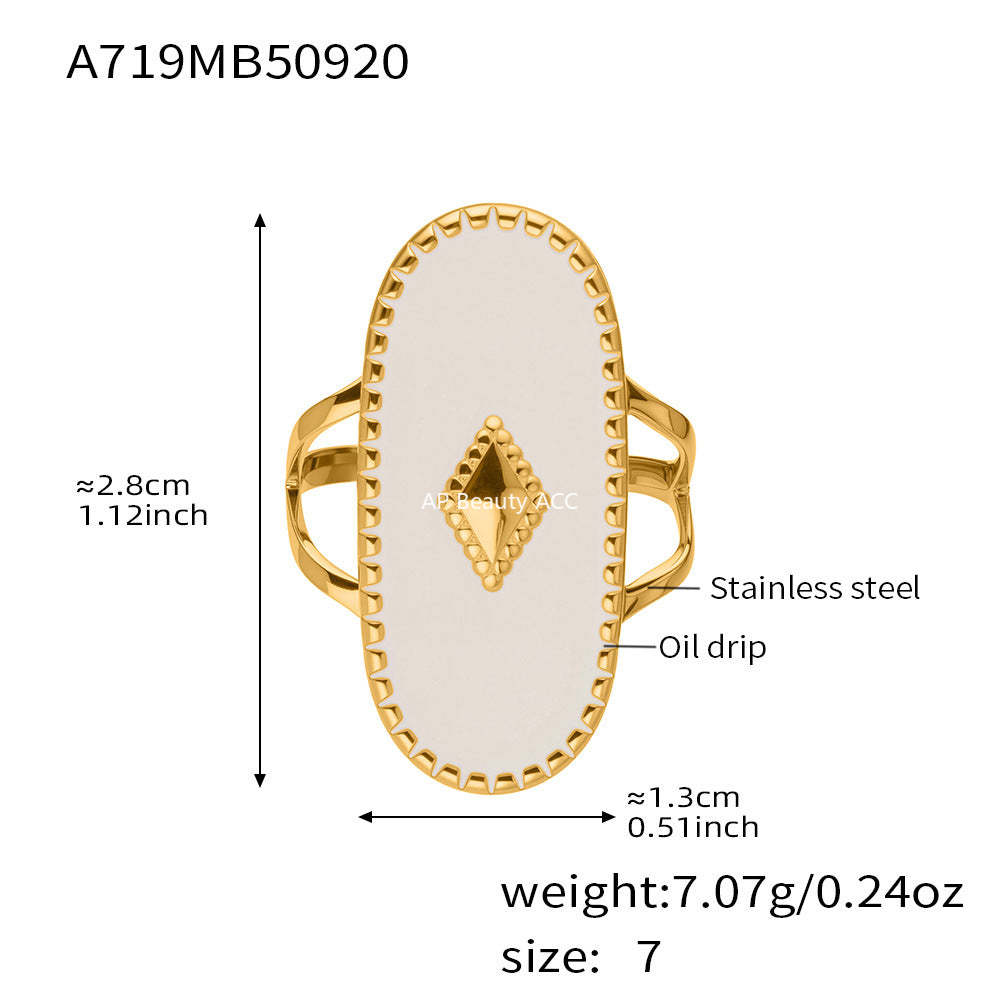 D관 - 스테인리스 스틸 컬러 에나멜 타원형 투 레이어 18K 도금 반지 [A719] 25.09-4