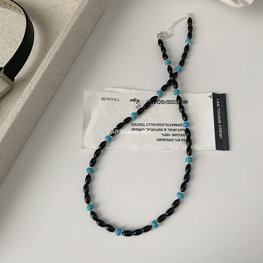 A관 - 925 실버 쌀알 흑마노 터키석 비즈 팔찌 목걸이 [SG37] 25.10-3