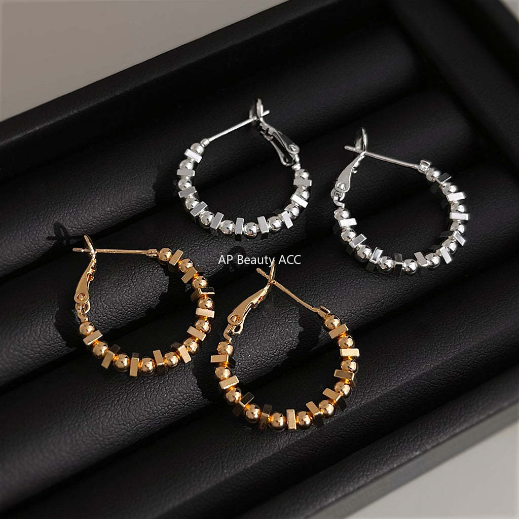 C관 - 14K 도금 텍스처 실버 링 은침 귀걸이 [5737-5738] 25.03-3