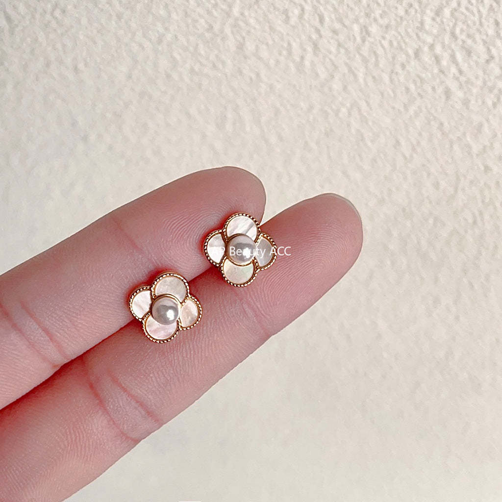 C관 - 진주 고급스러운 네잎클로버 14K 도금 귀걸이 [3725] 24.04-3