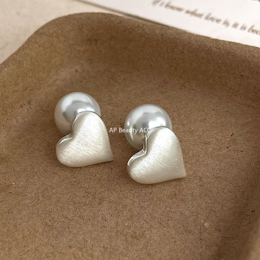 C관 - 투웨이 라인 텍스처 하트 진주 925 은침 귀걸이 [5765] 25.04-1