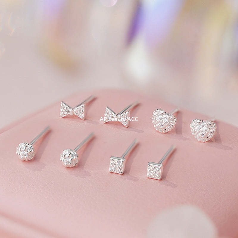 B관 - 999 실버 하트 사각 리본 원형 큐빅 귀걸이 [YC2652E_1] 25.11-1