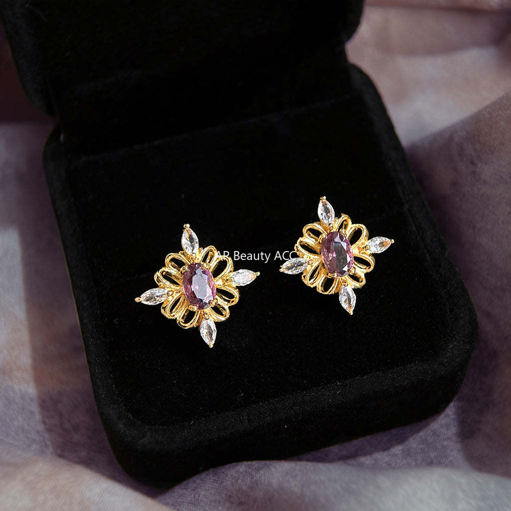 C관 - 퍼플 큐빅 문양 925 은침 귀걸이 [7106] 25.11-4