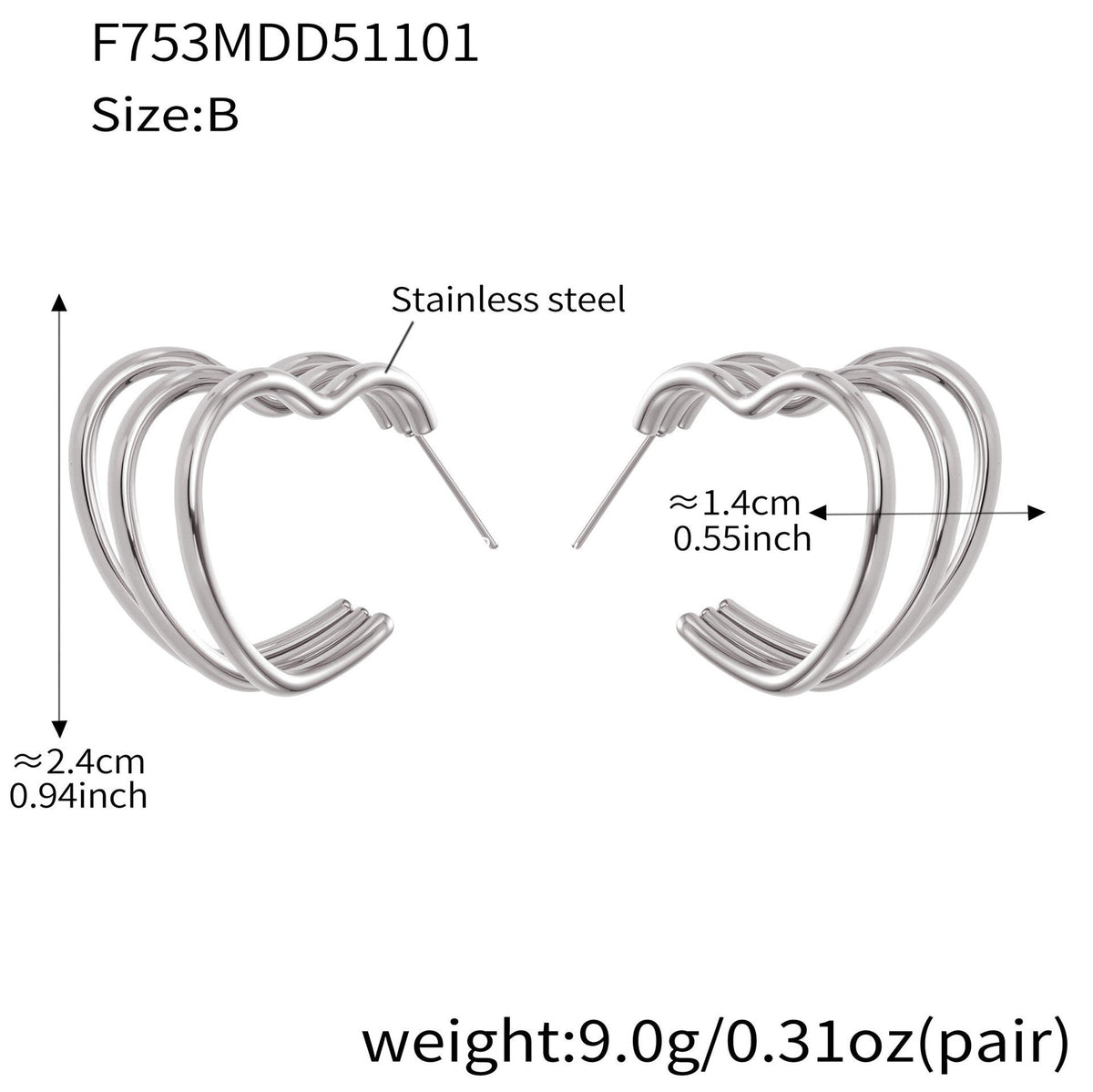 D관 - 스테인리스 18K 도금 레이어 하트 트위스트 귀걸이 [F753] 25.11-1