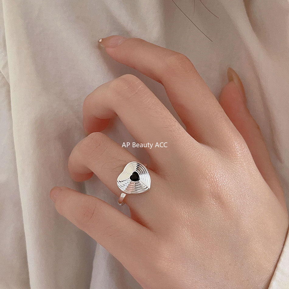 F관 - 925 실버 블랙 하트 오픈형 반지 [J1932] 25.10-2