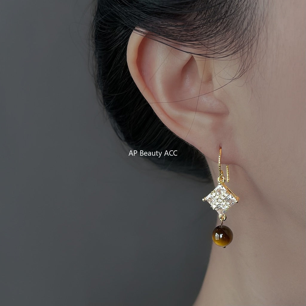 C관 - 핸드메이드 천연 호안석 큐빅 후크형 귀걸이 [6874] 25.10-1