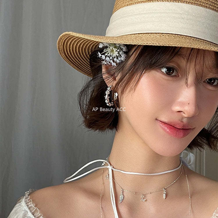 A관 - 925 은침 진주 별 큐빅 C형 귀걸이 [EH-4113] 25.10-5