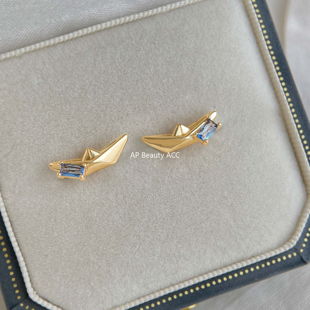 C관 - 보트 아쿠아마린 큐빅 925 은침 귀걸이 [7159] 25.11-4