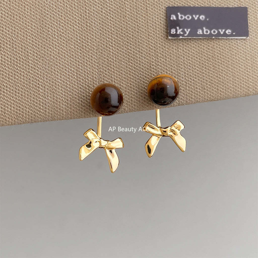 C관 - 천연석 호안석 리본 925 은침 귀걸이 [7210] 25.12-2