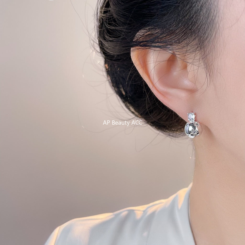 C관 - 미니 별 큐빅 반원 모양 925 은침 귀걸이 [7056] 25.11-2