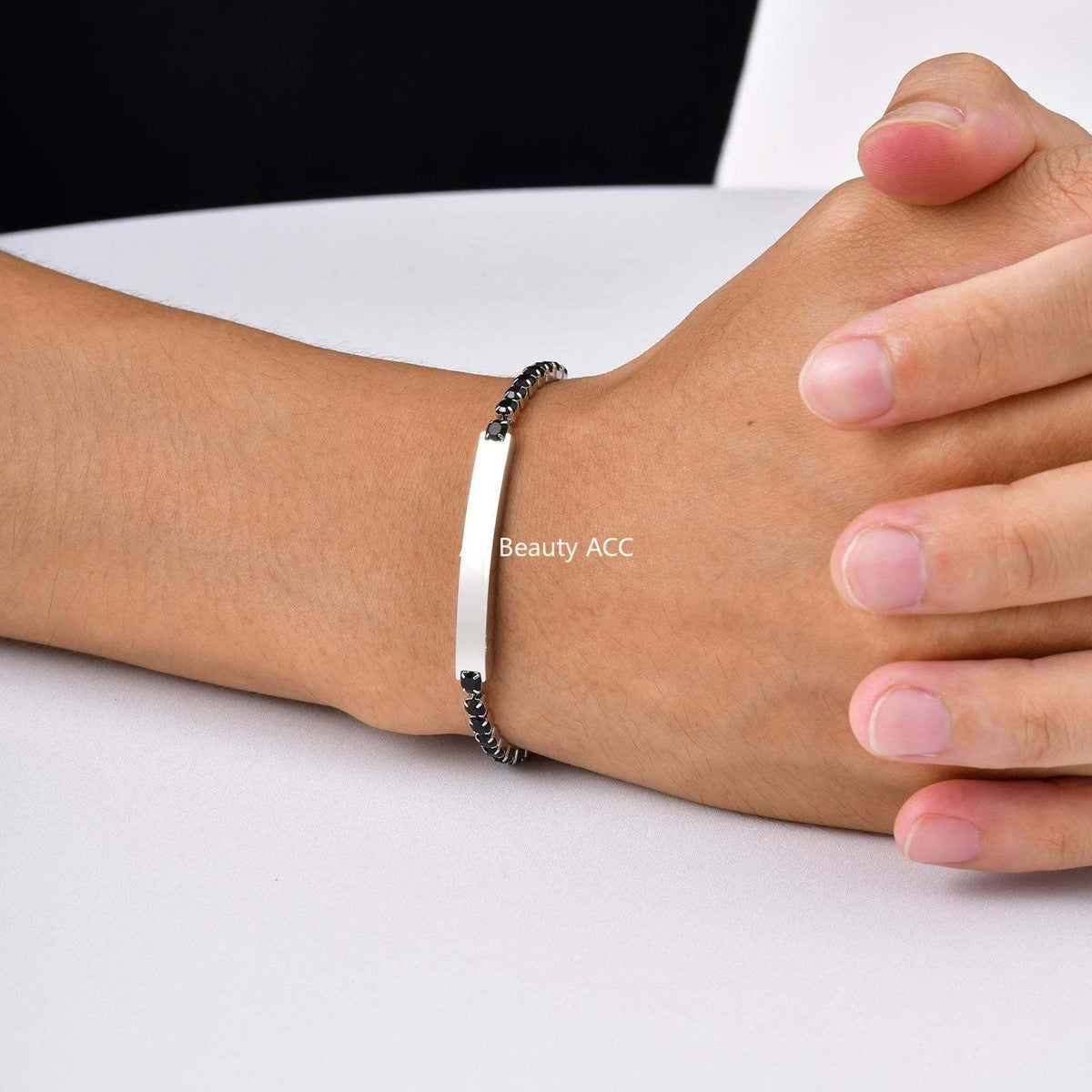 G관 - 스테인리스 스틸 블랙 큐빅 체인 플레이트 팔찌 [BR-2709] 25.12-2