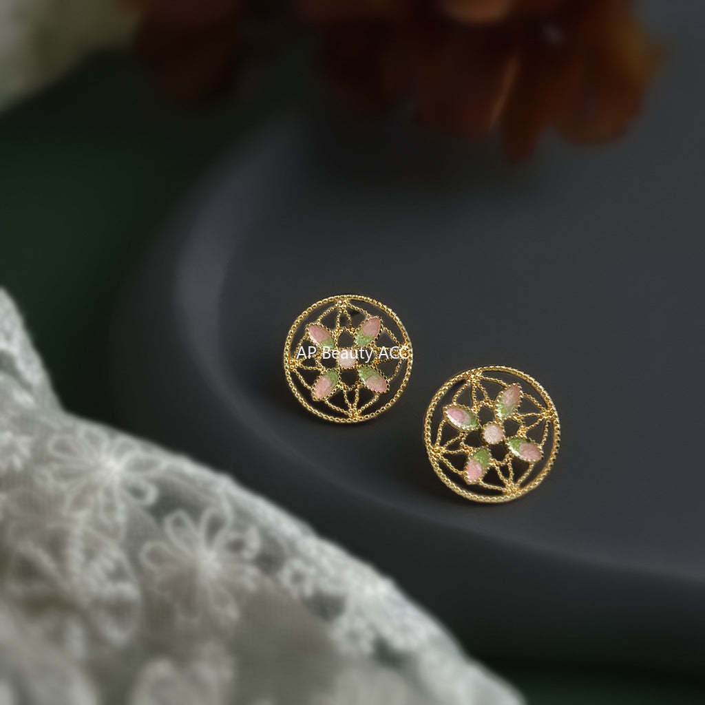 C관 - 925 은침 핸드페인팅 연꽃 전통 문양 귀걸이 [6956] 25.10-4