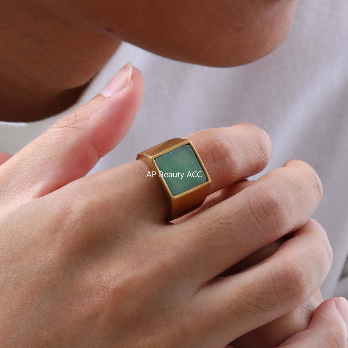 G관 - 스테인리스 스틸 사각 천연석 반지 [RC682] 25.10-5