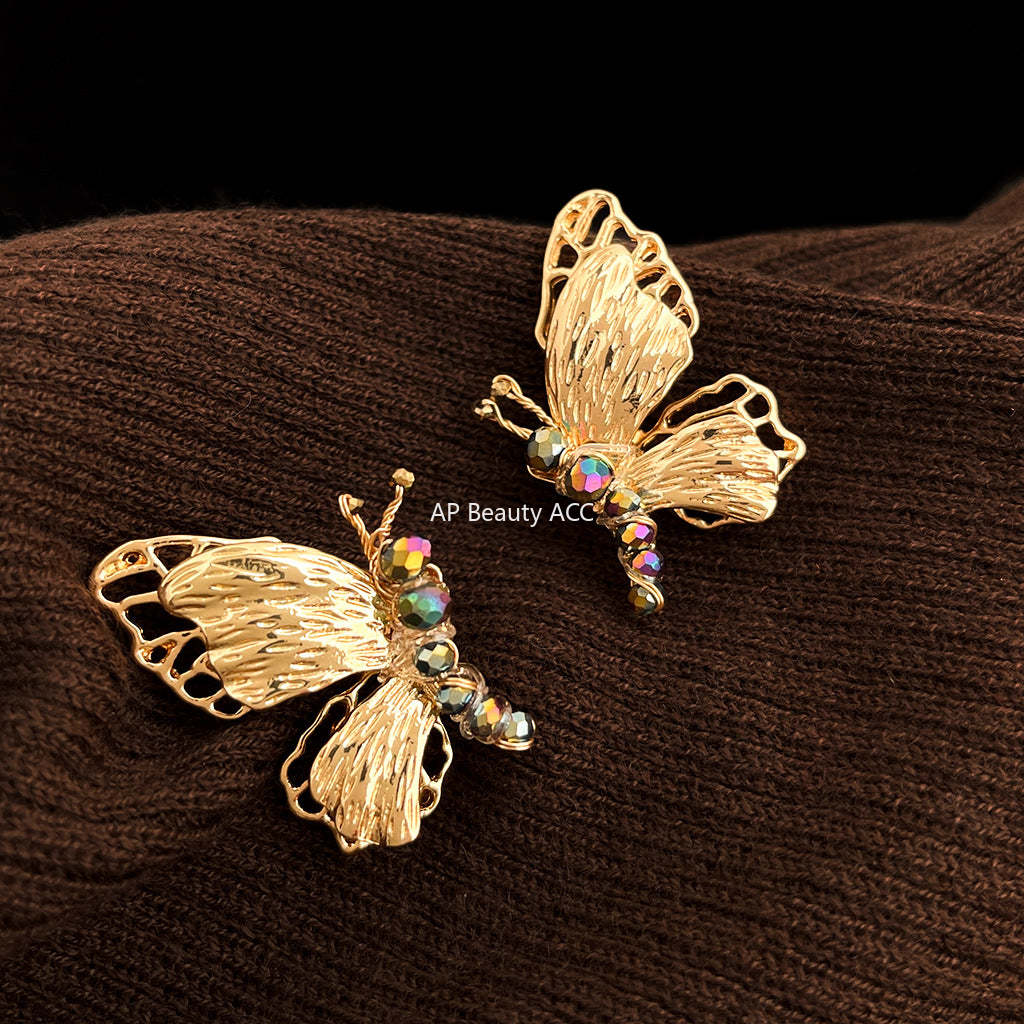 C관 - 14K 도금 핸드메이드 글래스 비즈 나비 귀걸이 [5496] 25.02-1