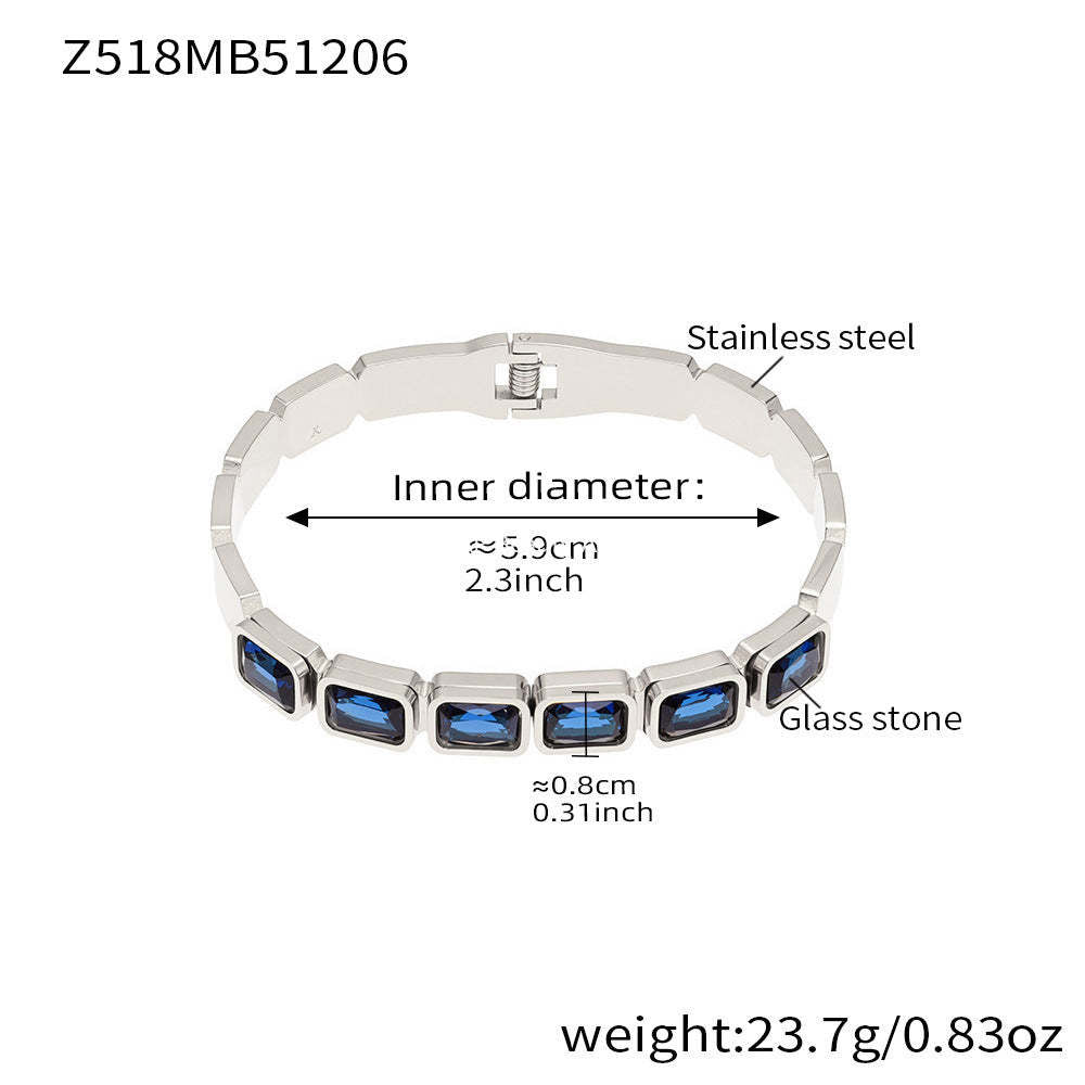 D관 - 사각 글라스 스톤 18K 도금 스테인리스 스틸 팔찌 [Z518] 25.12-2