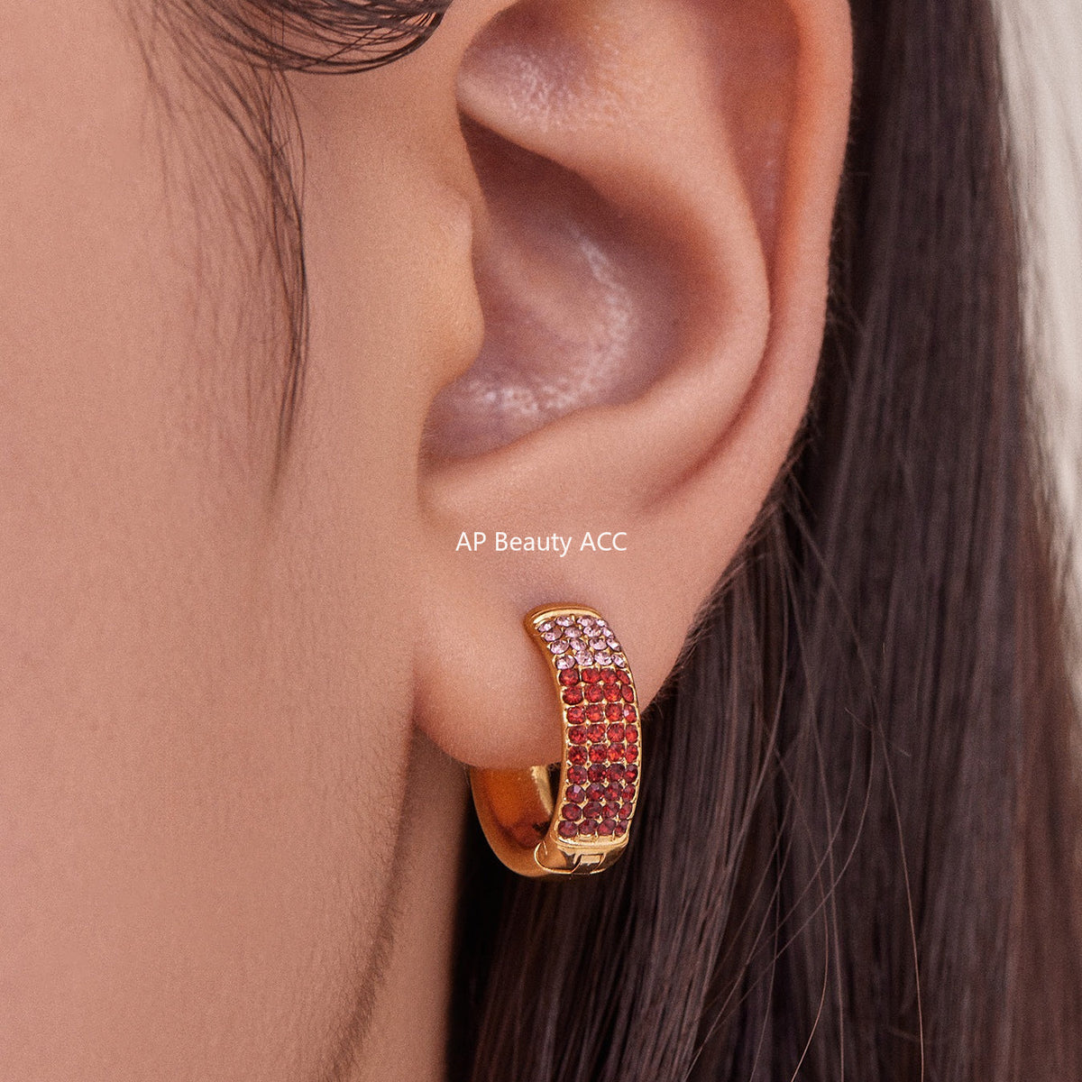 D관 - 스테인리스 컬러 믹스 큐빅 18K 도금 후프 링 귀걸이 [F931] 25.11-2