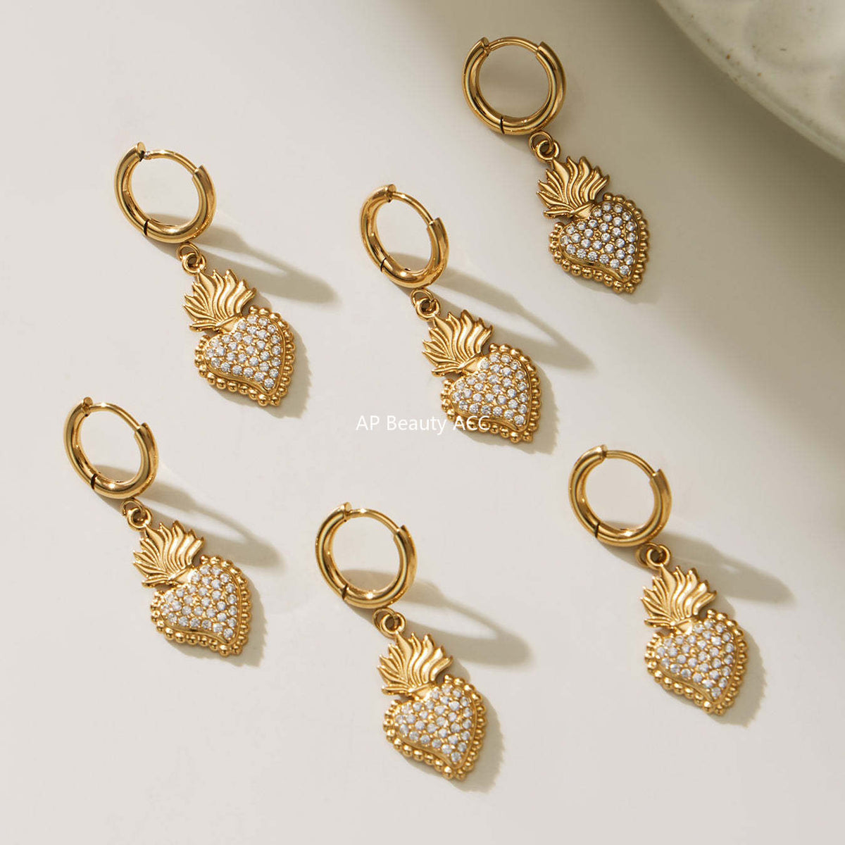 D관 - 스테인리스 스틸 하트 왕관 큐빅 펜던트 18K 도금 목걸이 귀걸이 팔찌 반지 [TXP490] 25.11-4