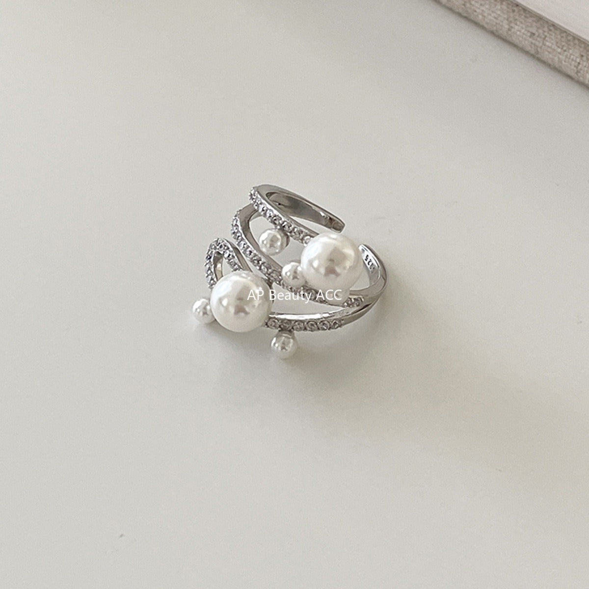 A관 - 빈티지 진주 레이어 큐빅 오픈형 반지 [JZ-0728] 25.11-1