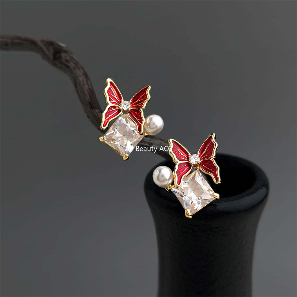 C관 - 큐빅 나비 진주 925 은침 귀걸이 [7215] 25.12-2