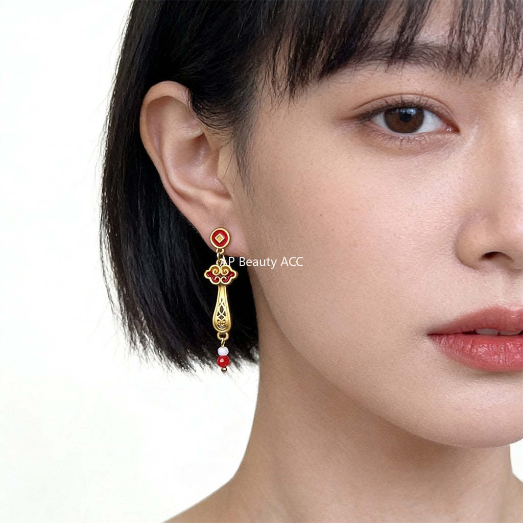 C관 - 여의 구름 핸드페인팅 925 은침 롱 귀걸이 [7214] 25.12-2