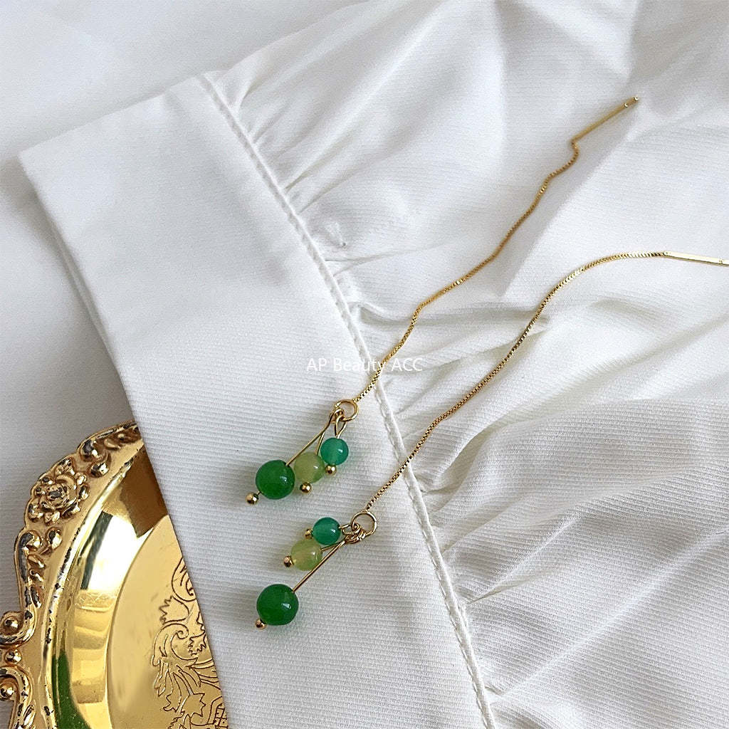 C관 - 14K 도금 그린마노 천연석 펜던트 귀걸이 [4121] 24.06-1