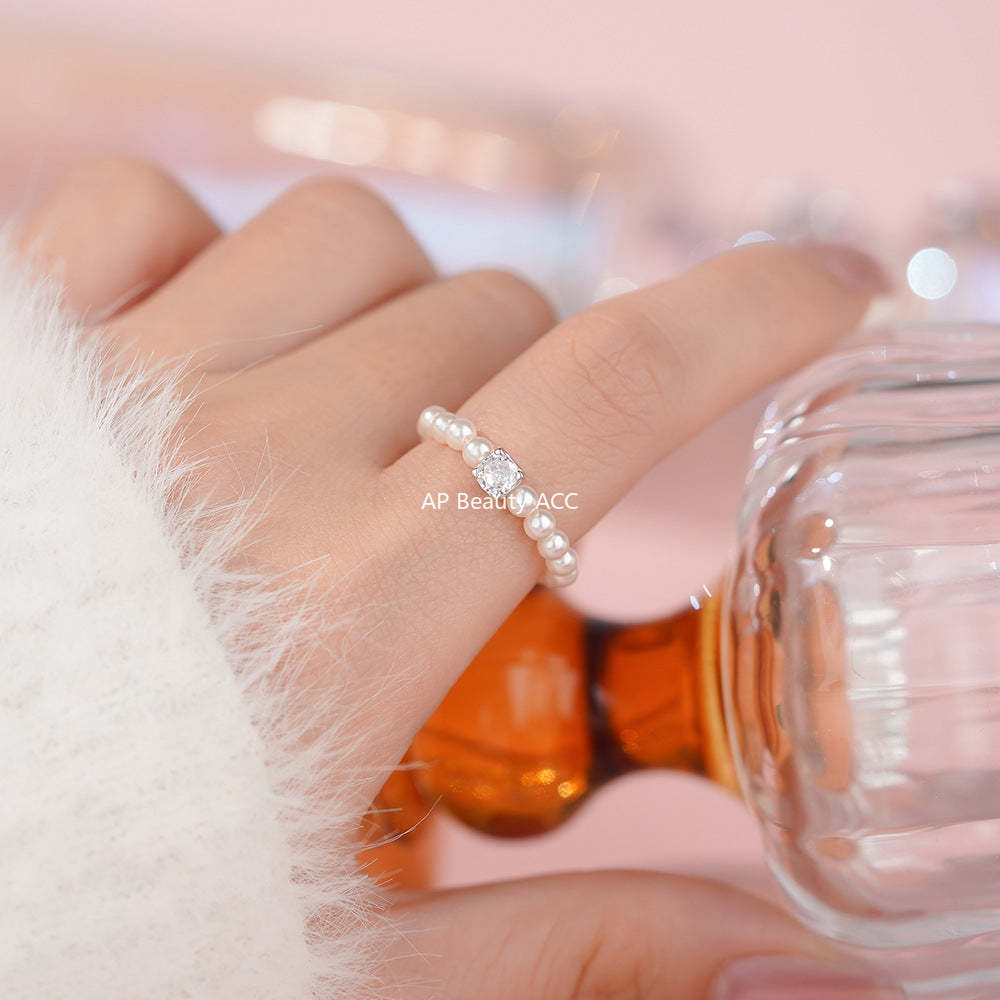 B관 - 925 실버 사각 큐빅 비즈 진주 반지 [YC5467R] 25.12-3