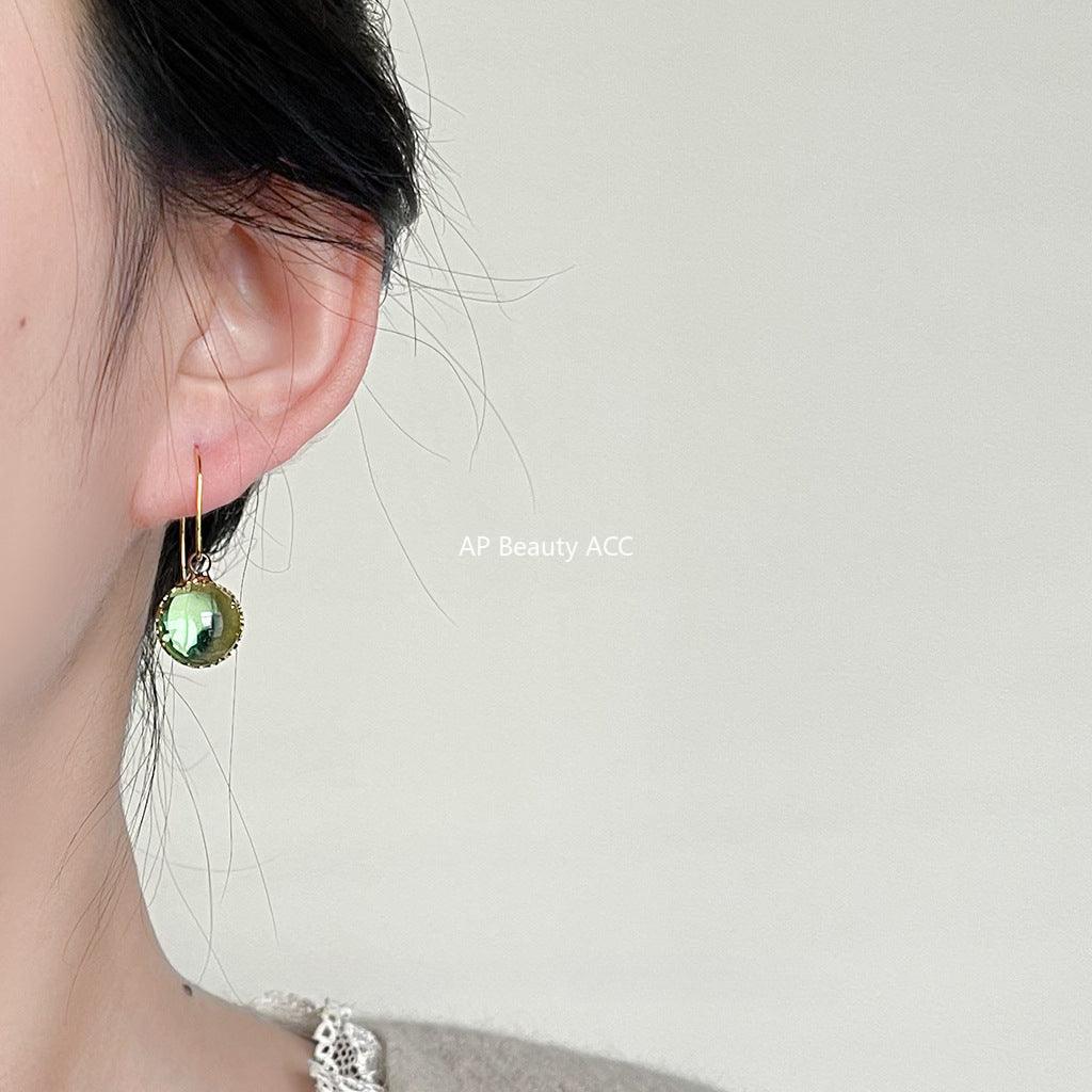 C관 - 14K 도금 투명한 초록 유리 크리스탈 구슬 귀걸이 [3679 3717] 24.03-4