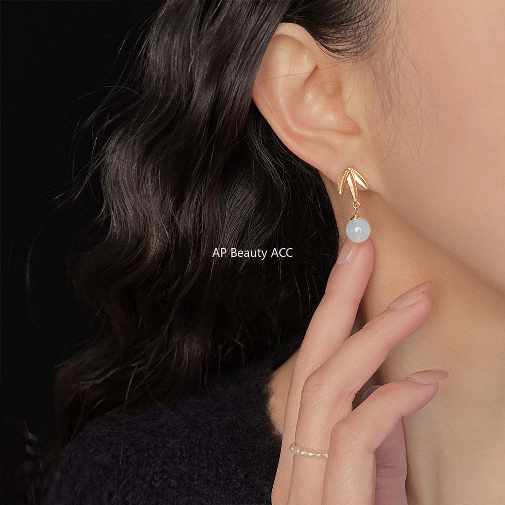 C관 - 잎 디자인 무광 핸드메이드 은침 귀걸이 [5593] 25.03-3