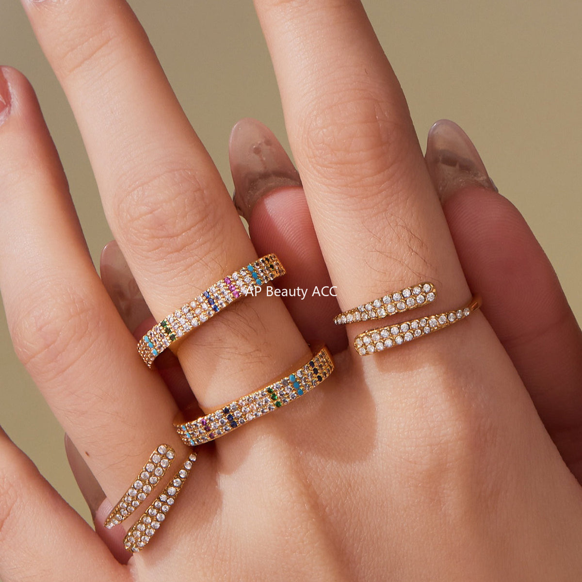 D관 - 18K 골드 도금 스테인리스 스틸 큐빅 하트 모양 반지 [A560-A561] 25.10-1