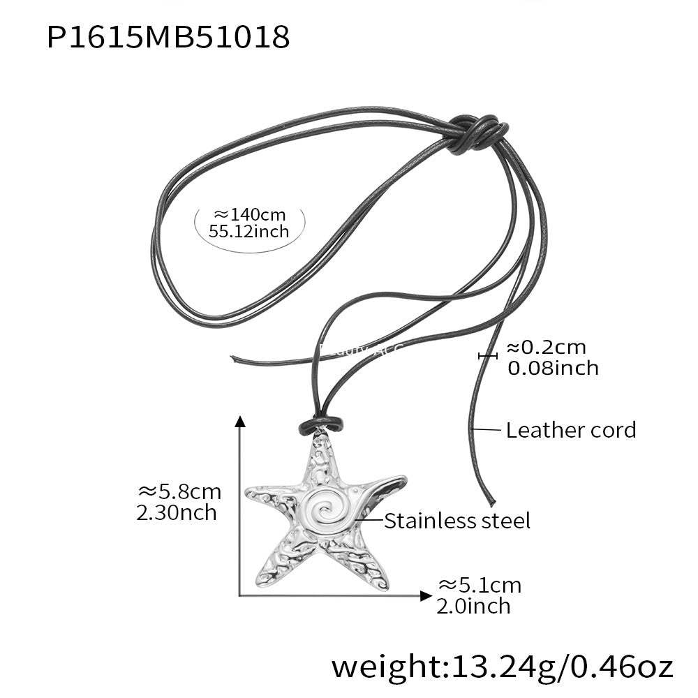 D관 - 18K 도금 스테인리스 스틸 블랙 스트랩 불가사리 펜던트 목걸이 [P1615] 25.10-4