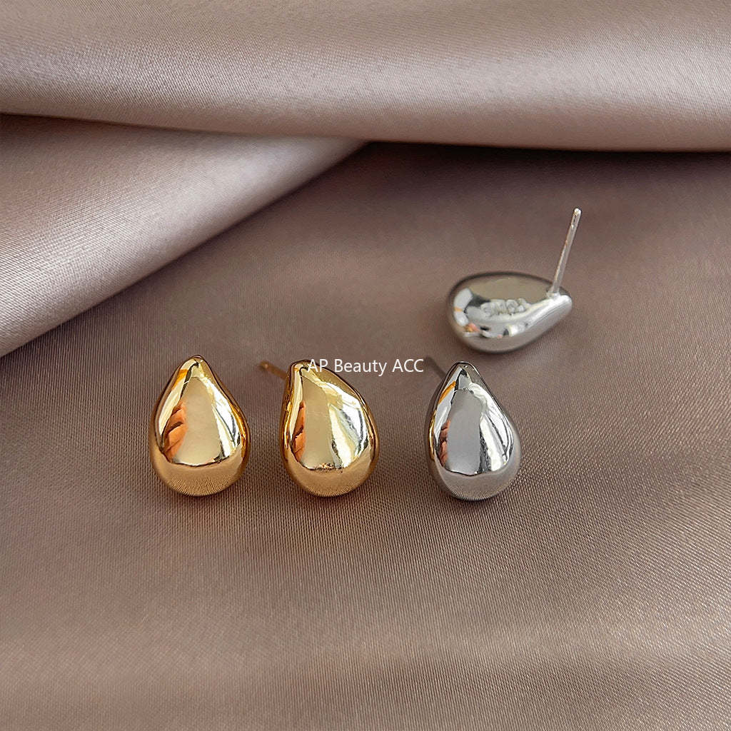 C관 - 물방울 디자인 유광 14K 도금 미니멀 귀걸이 [3232-3233] 25.03-2