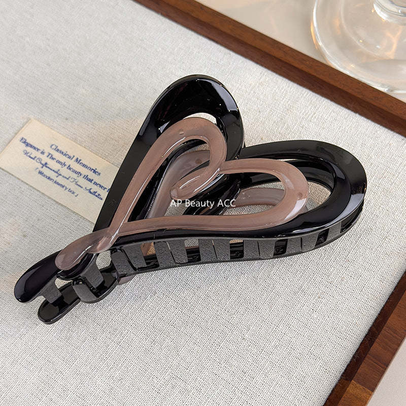 E관 - 브라운 더블 레이어 하트 모양 집게핀 [27753] 25.12-1