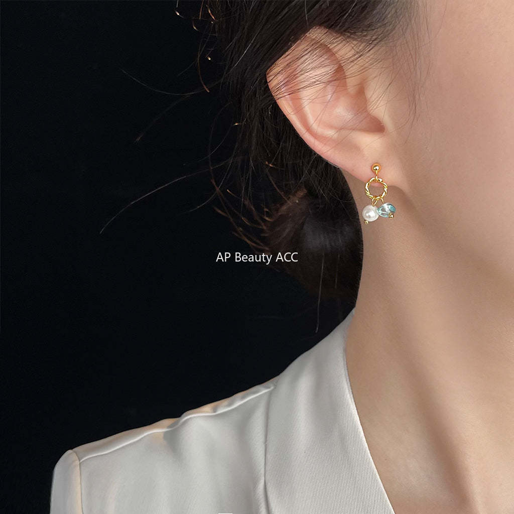 C관 - 담수 진주 크리스탈 핸드메이드 925 은침 귀걸이 [6441] 25.07-3
