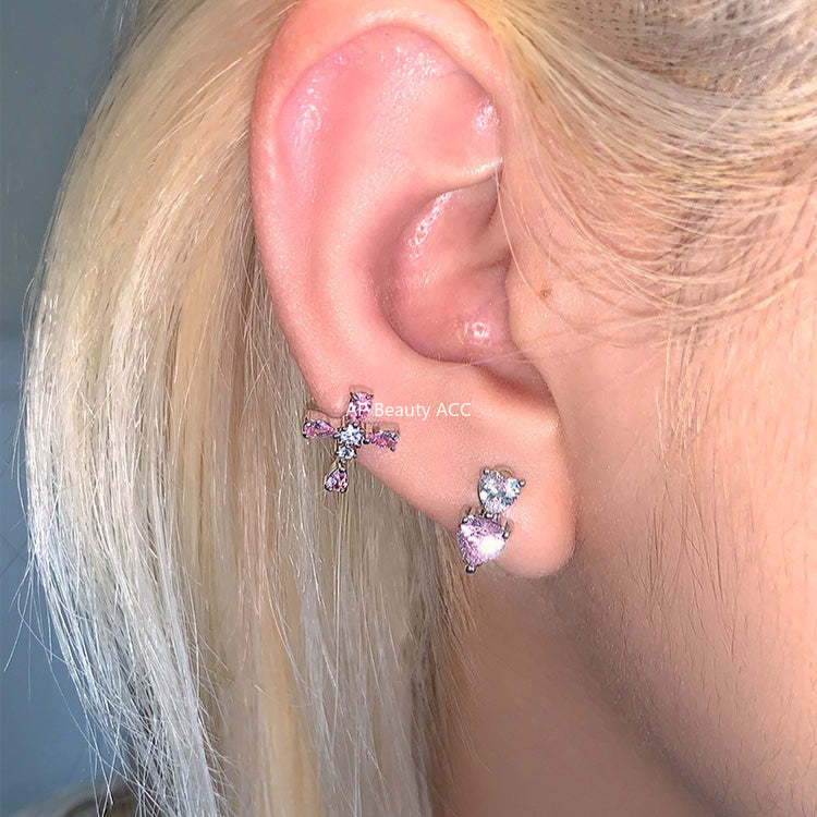 A관 - 투톤 하트 큐빅 티타늄 스틸 귀걸이 [EH-4331] 25.12-2