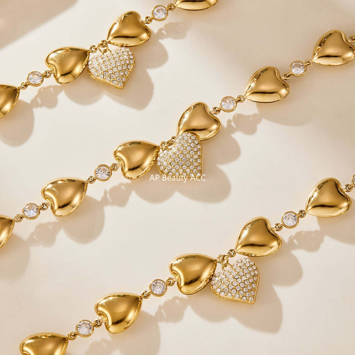 D관 - 풀큐빅 하트 디자인 스테인리스 18K 도금 목걸이 [P1344] 25.11-3