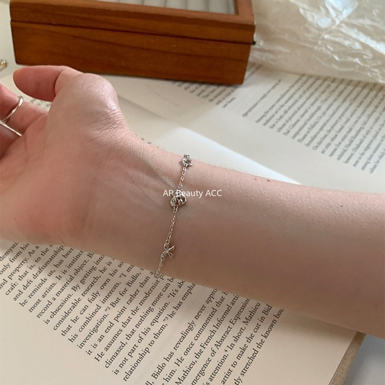 A관 - 925 실버 하트 프레즐 리본 디자인 팔찌 [SL-490] 25.11-1