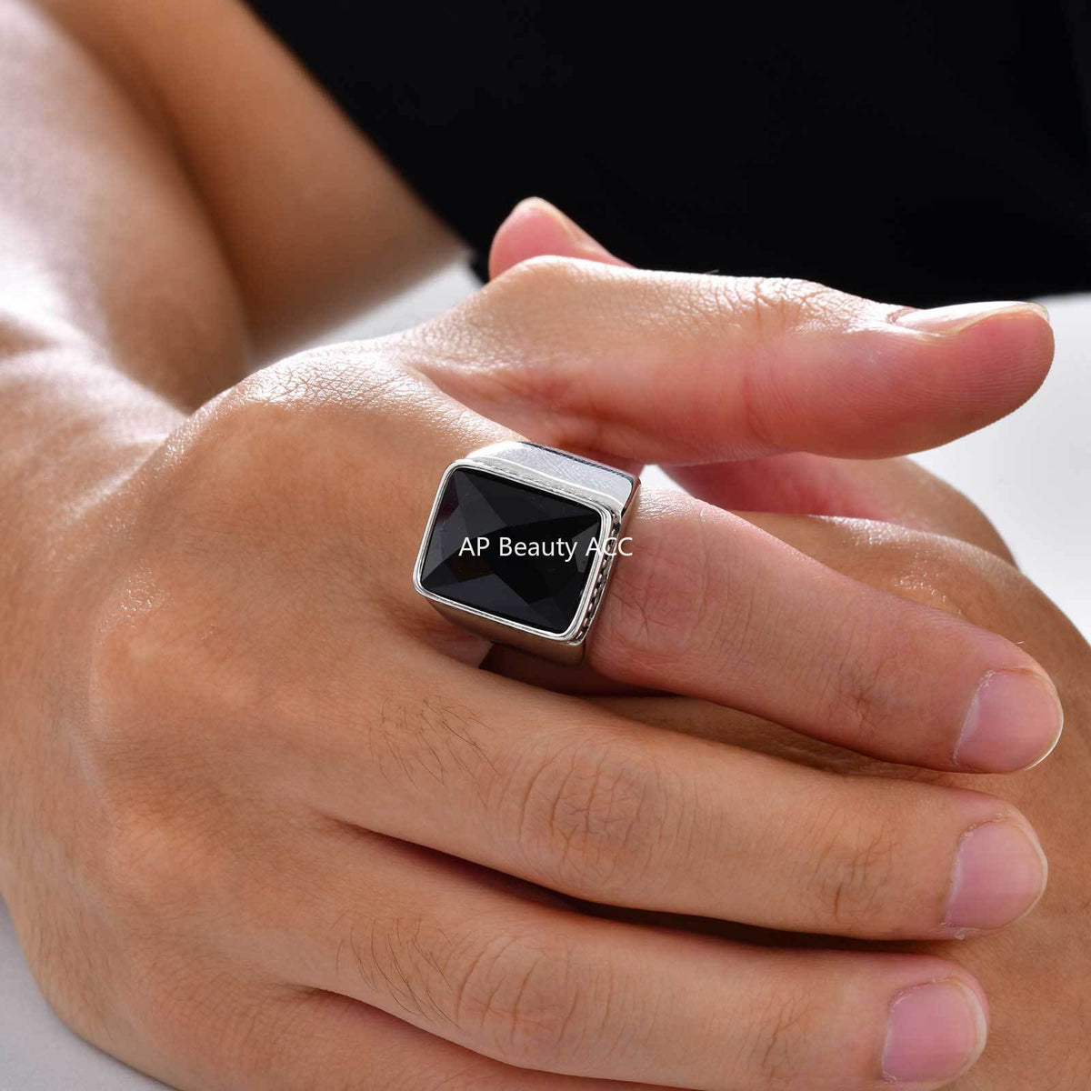 G관 - 스테인리스 블랙 글라스 커팅 디자인 반지 [RC-923] 25.11-2