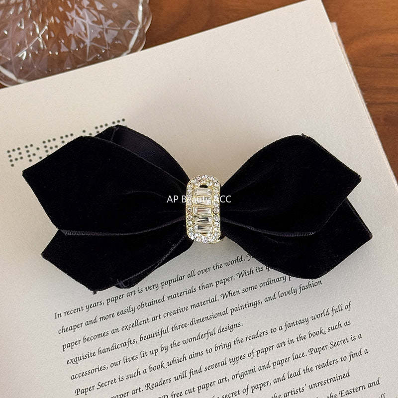 E관 - 블랙 벨벳 리본 큐빅 바나나 집게핀 [27735] 25.12-1