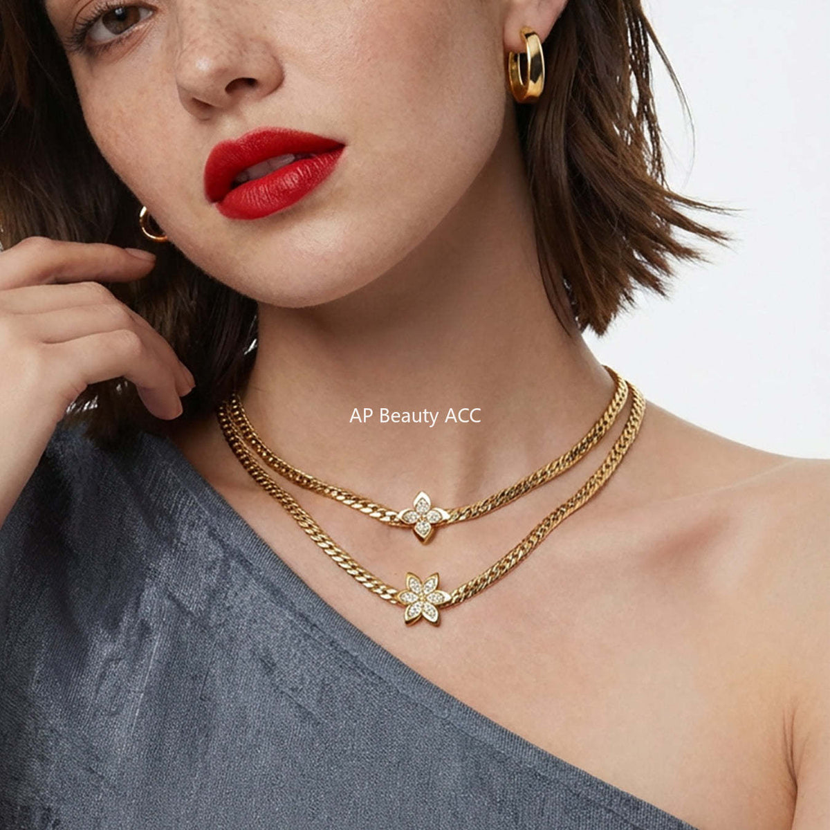 D관 - 스테인리스 스틸 큐빅 플라워 펜던트 목걸이 팔찌 [TXP525] 25.12-3