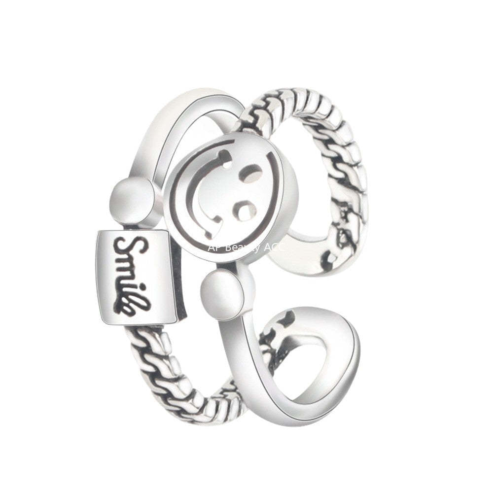 G관 - 빈티지 실버 스마일 스마일 페이스 라인 반지 [J2520] 25.09-4