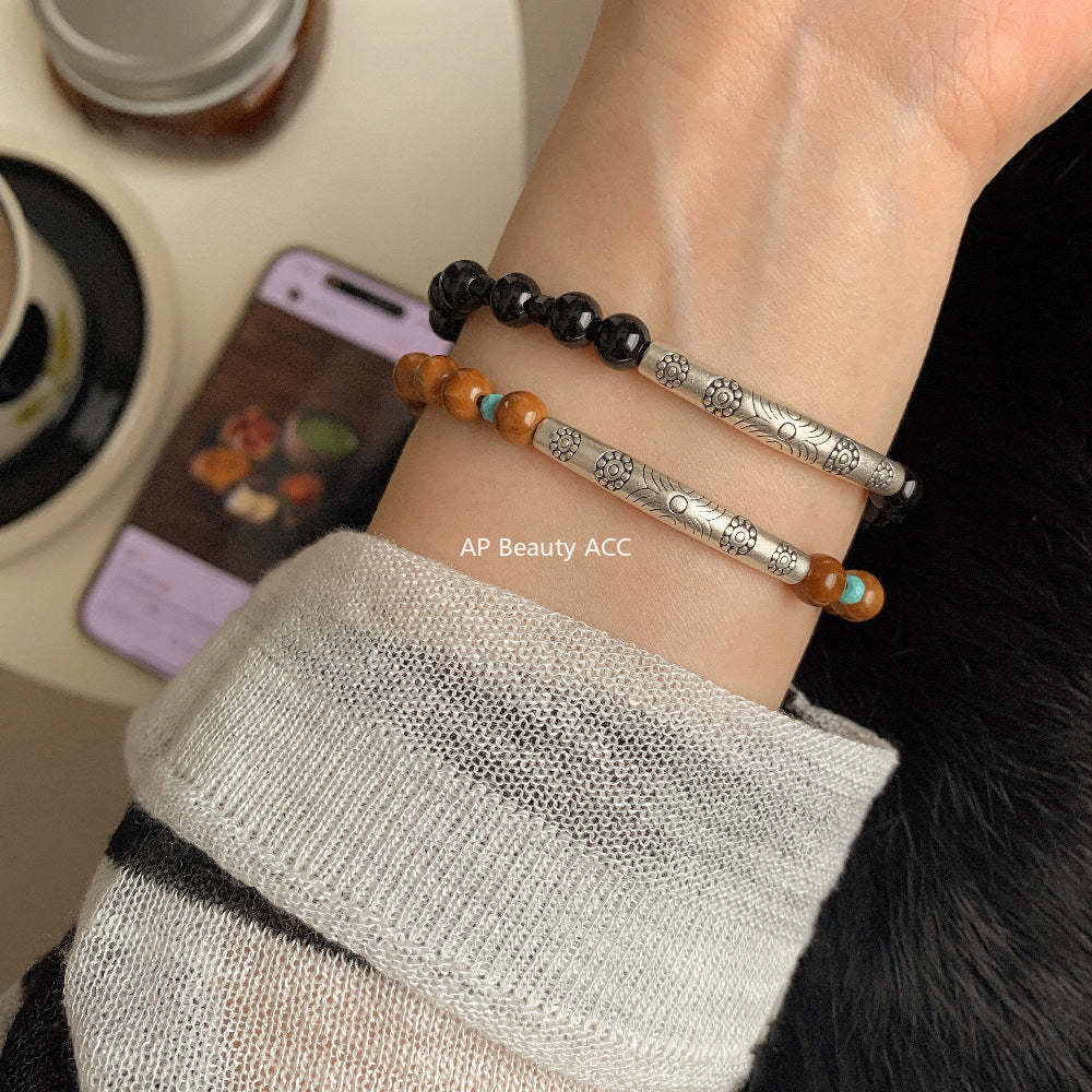 A관 - 블랙 스피넬 흑마노 보리수 비즈 925실버 팔찌 [1612] 25.11-4