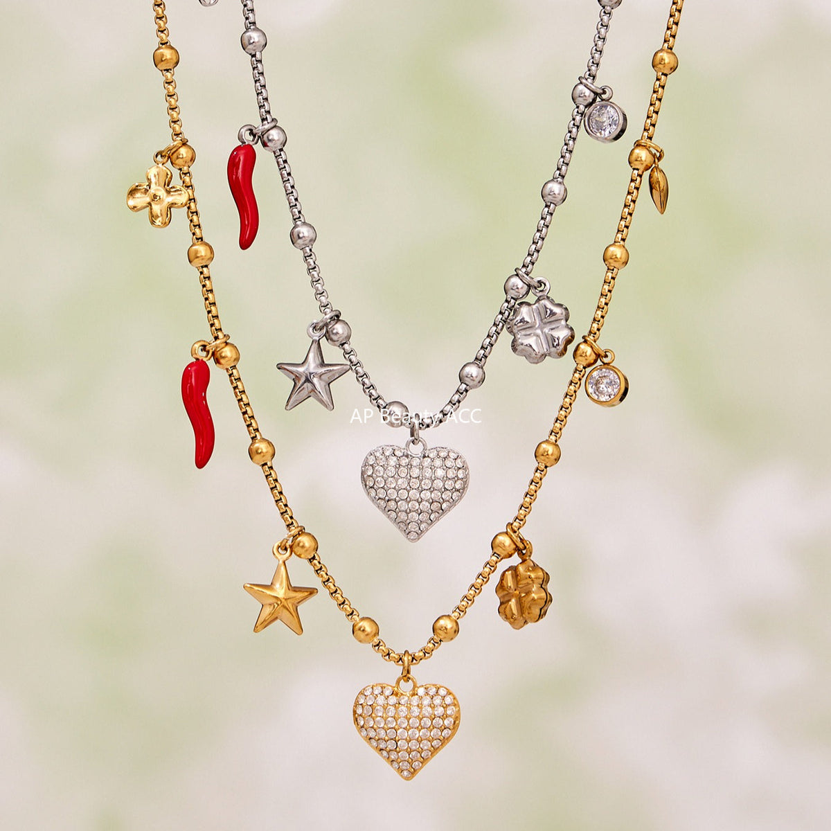 D관 - 스테인리스 스틸 18K 도금 하트 큐빅 펜던트 목걸이 [P1540] 25.10-3