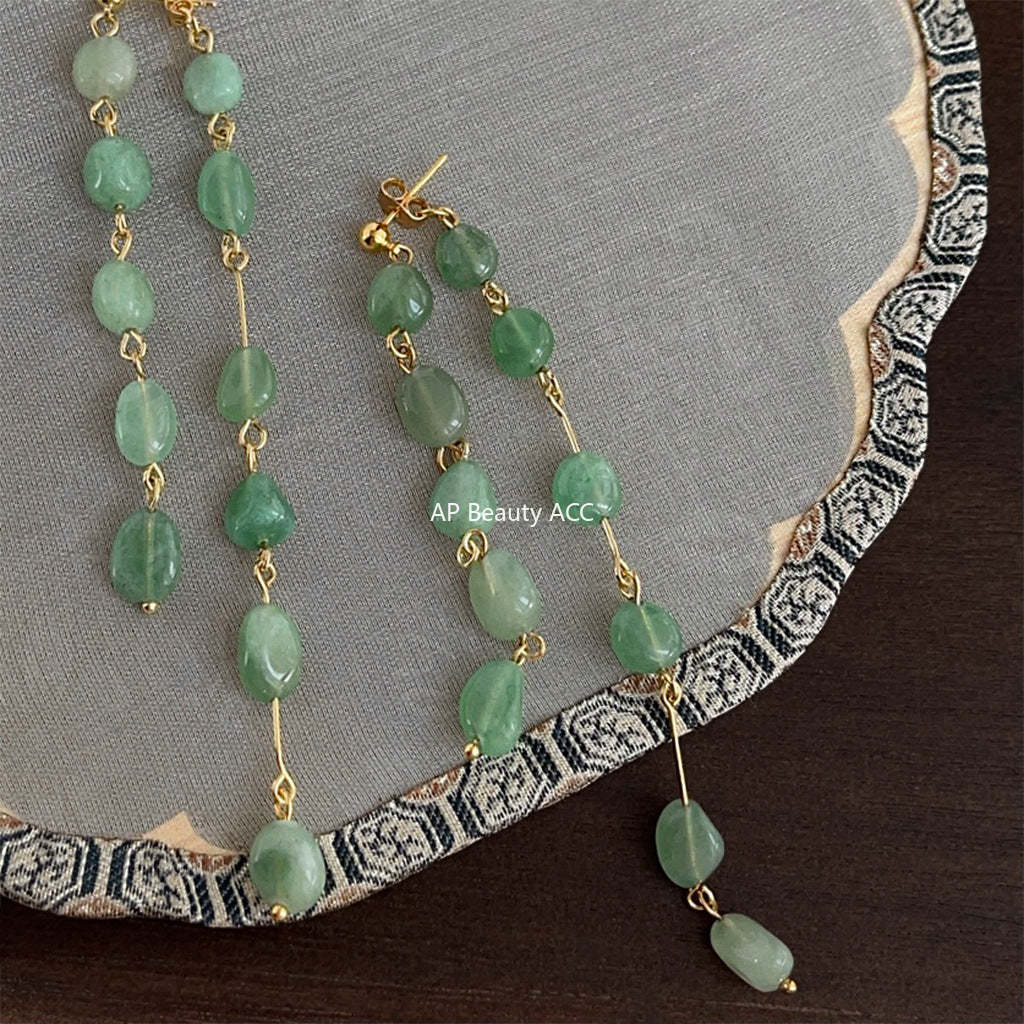 C관 - 핸드메이드 아벤츄린 숲 속 감성 고급스러운 긴 귀걸이 [4093] 24.05-3