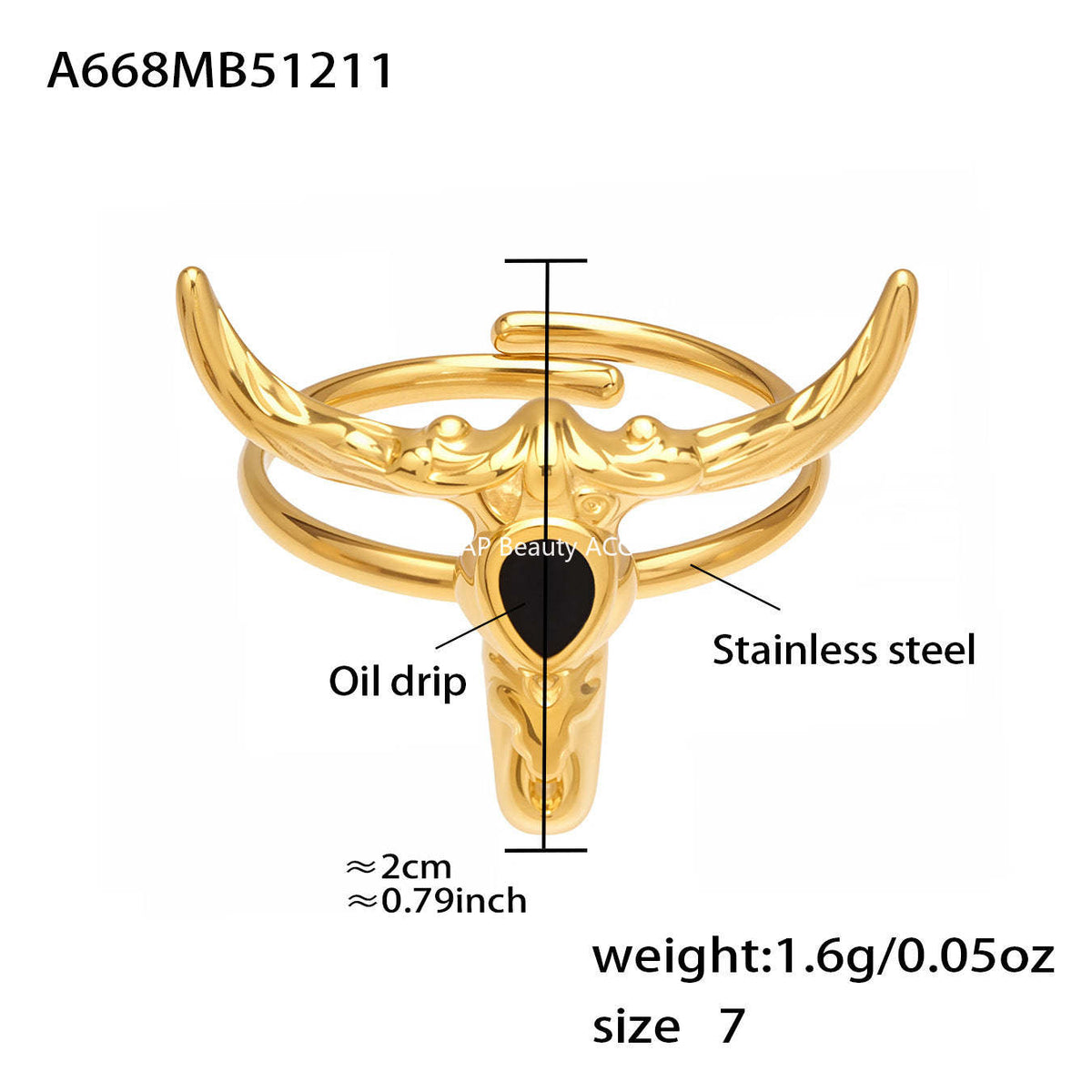 D관 - 스테인리스 스틸 18K 도금 황소 디자인 오픈형 반지 [A668-A689-A670] 25.12-3