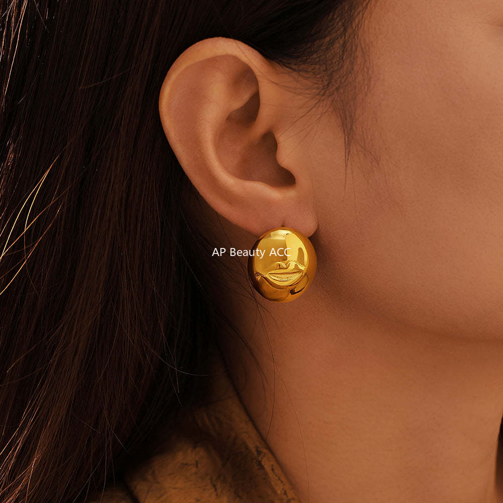 D관 - 티타늄 스틸 스마일 립 디자인 볼 귀걸이 [F1279] 24.10-4