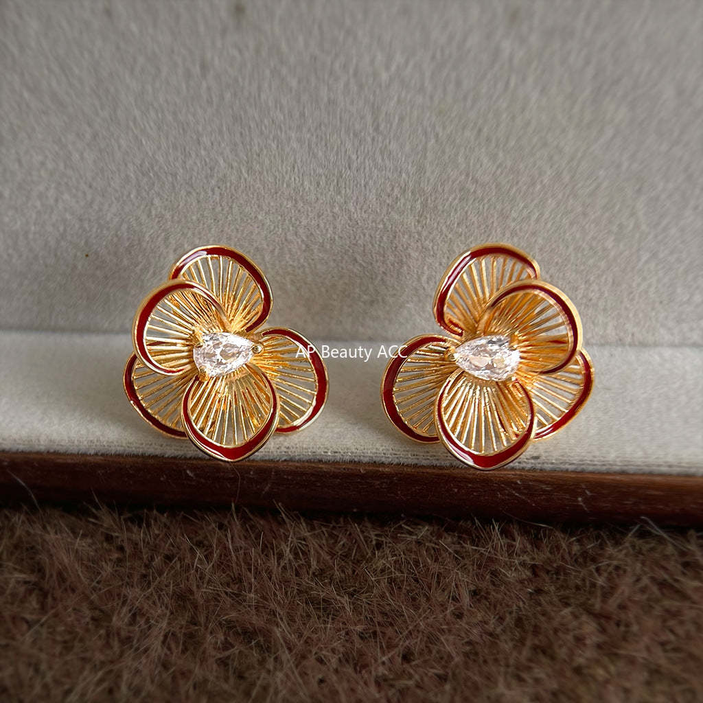 C관 - 925 은침 핸드페인팅 입체 플라워 큐빅 귀걸이 [6982] 25.10-5