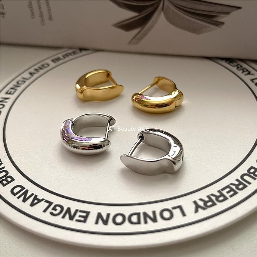 F관 - 925 실버 비대칭 깍인 디자인 링 귀걸이 [C1062] 25.09-4