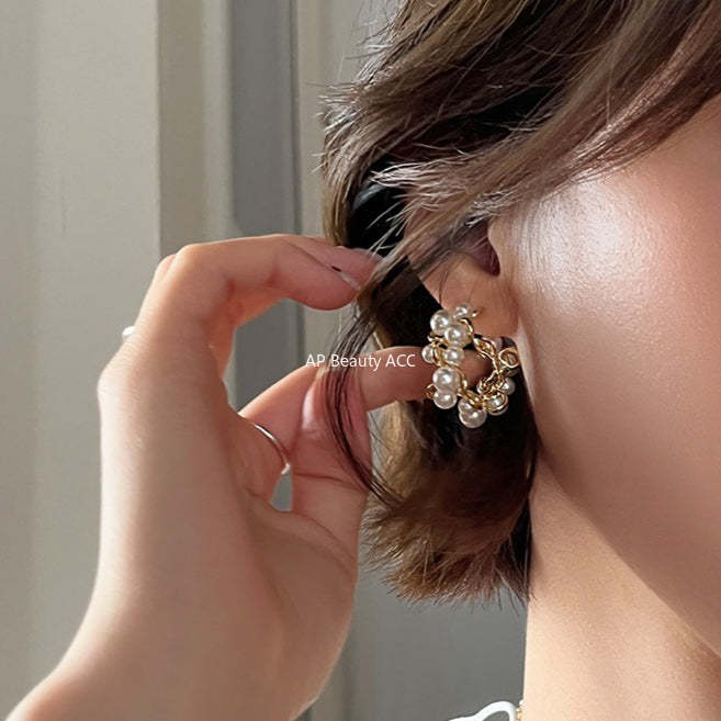 A관 - 진주 C형 디자인 스터드 귀걸이 [EH-4142] 25.12-2
