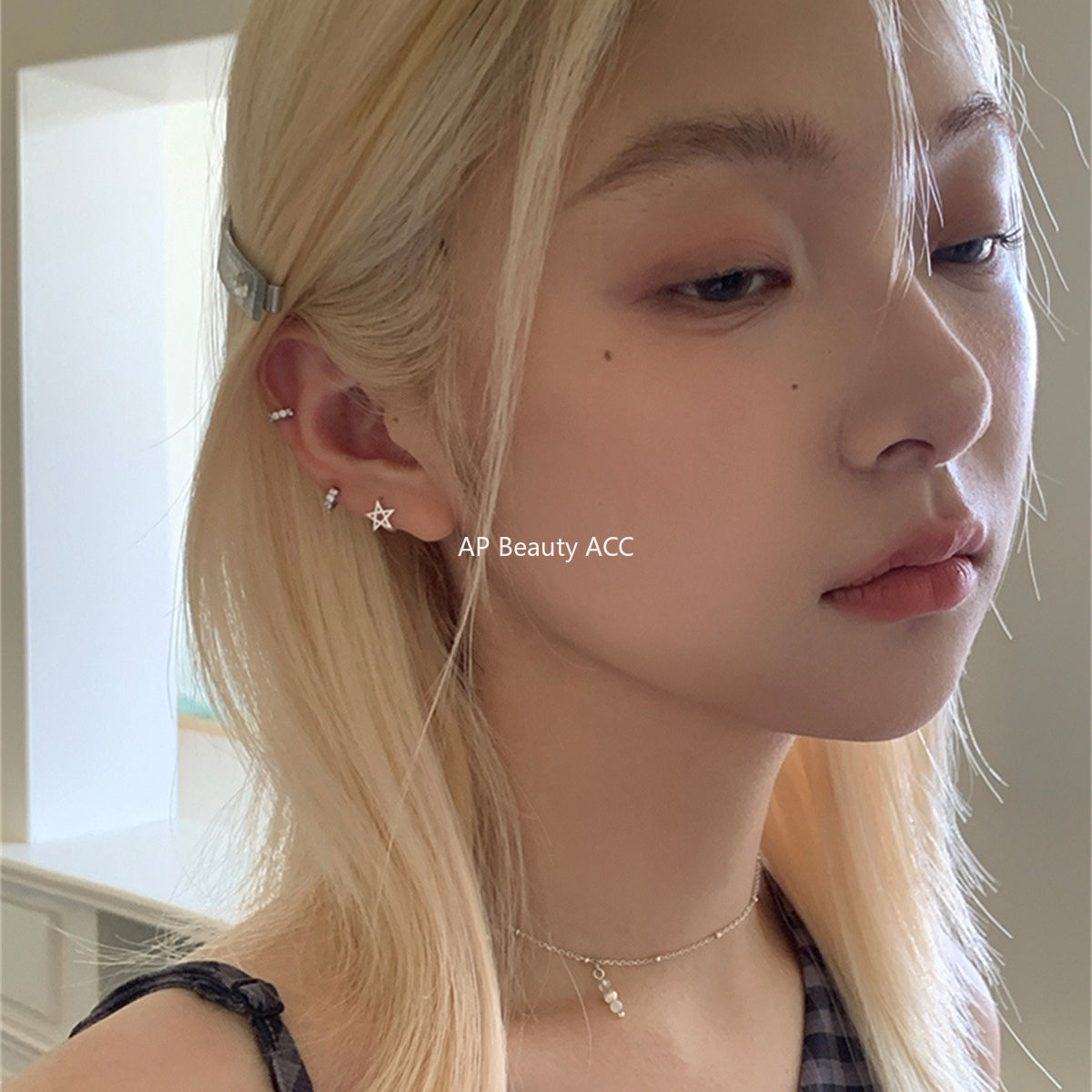 A관 - 925 은침 라인 별 후프 귀걸이 [EH-4182] 25.10-3