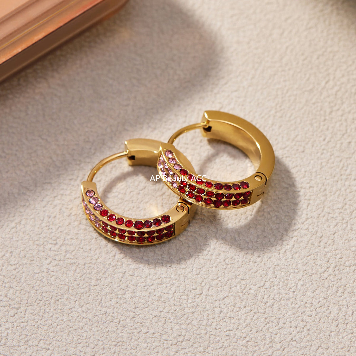 D관 - 스테인리스 컬러 큐빅 18K 도금 후프 링 귀걸이 [F930] 25.11-2